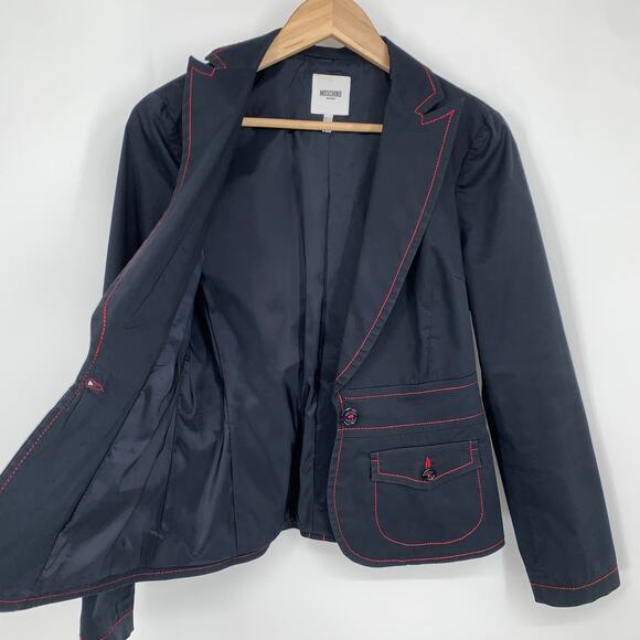Moschino Navy Blazer With Red Contrast Stitching Peak Lapel Jacket - Picture 6 of 12